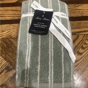 Brooks Brothers Set of 2 Striped Premium Turkish Hand Towels Green NWT